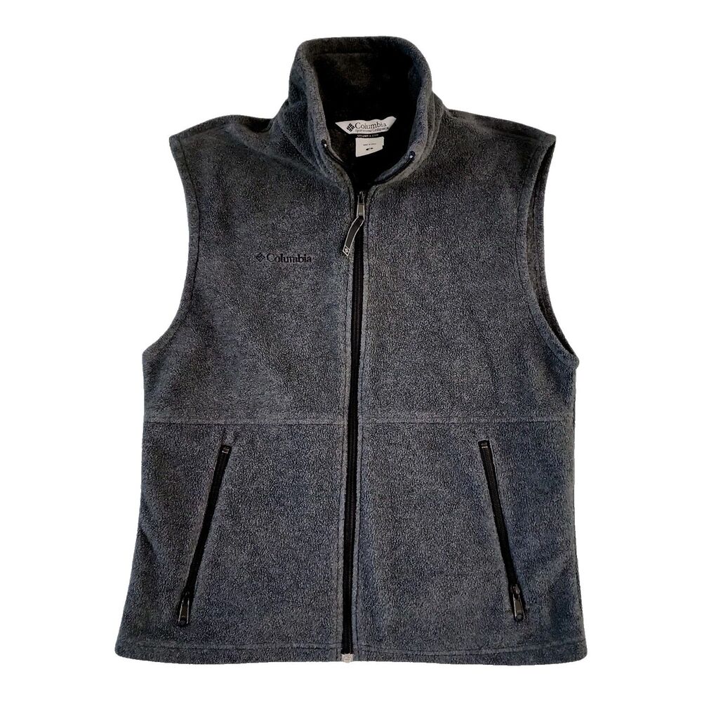 Columbia Fleece Vest Mens Medium Charcoal Full Zip Sleeveless Jacket Outdoor